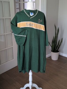 Vintage NCAA USF Green and Tan V-Neck Sports Jersey Mens Shirt 2 XL